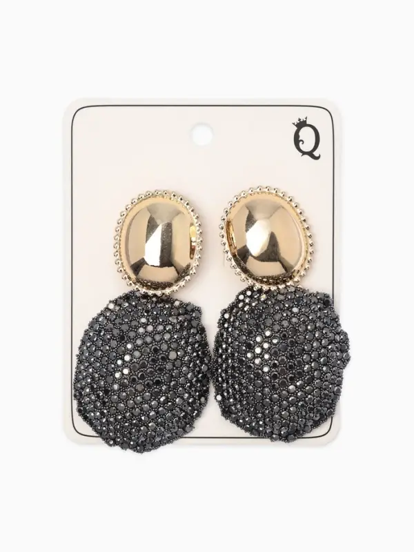 Серьги "Сияние вечера" овал двойной, цвет серый в золоте