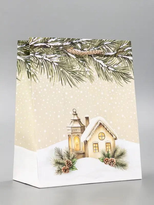 Пакет подарочный новогодний ламинированный, &laquo;Новогодний дом&raquo; , 18&times;10&times;22.3 см