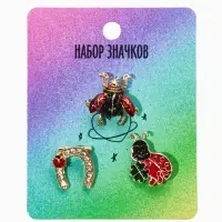 Броши "Счастливый случай" (набор 3шт), цветной в золоте