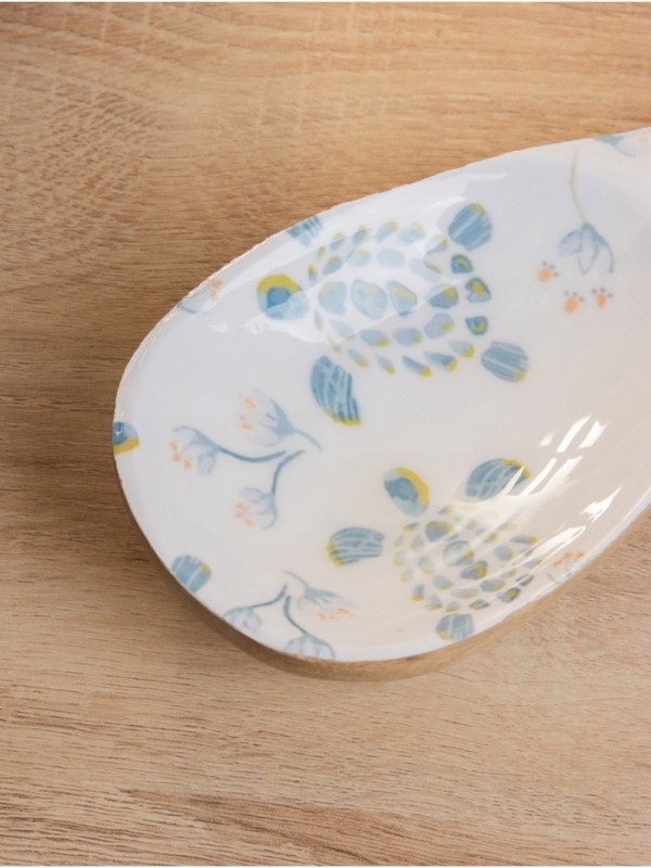 Подставка под ложку "Черепаха и цветы" дерево манго 25,5х9х3,8 см