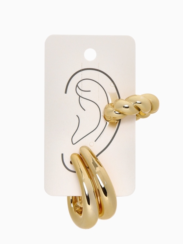 Набор серьги и каффы 3 шт &laquo;Косичка&raquo; капли, цвет золото