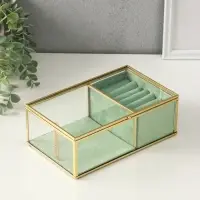 Шкатулка стекло с металлическим каркасом "Зелёная" 2 отделения 22х14,5х7,5