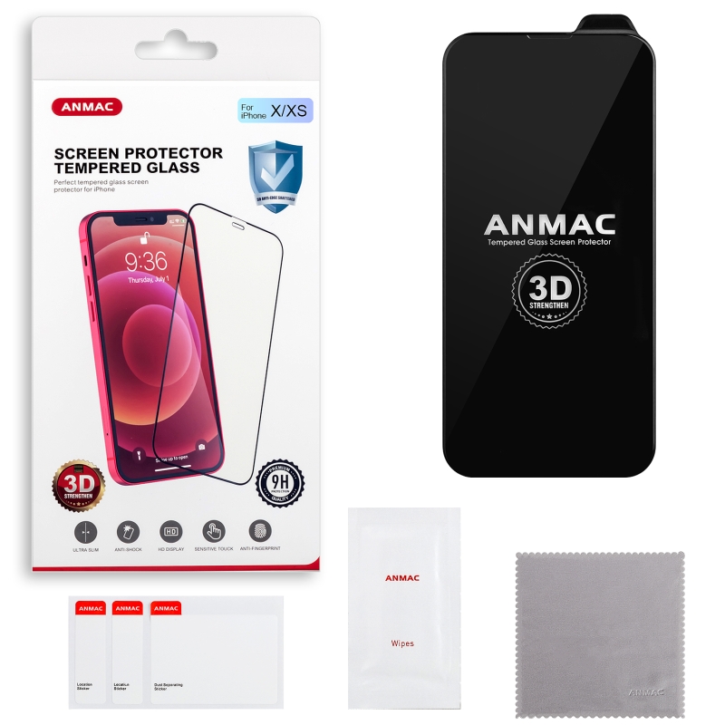 Защитное стекло IPh XS/X 3D ANMAC черное усиленное  Арт.1137190