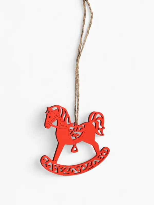 Ёлочное украшение "Лошадка" резная 9х8 см, Красный