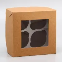 Коробка для 4 капкейка с окном, крафт, 16&times;16&times;10 см