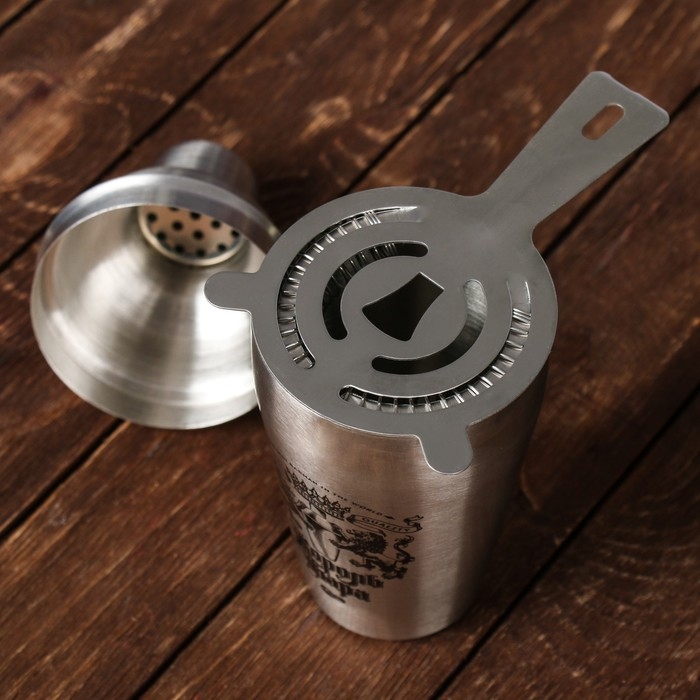 Набор для приготовления коктейлей &laquo;Король бара&raquo;, гейзер, джиггер, шейкер 600 мл, стрейнер, ложка