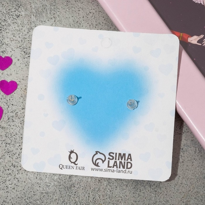 Серьги с эмалью &laquo;Сердце&raquo; мультик, цвет синий в золоте