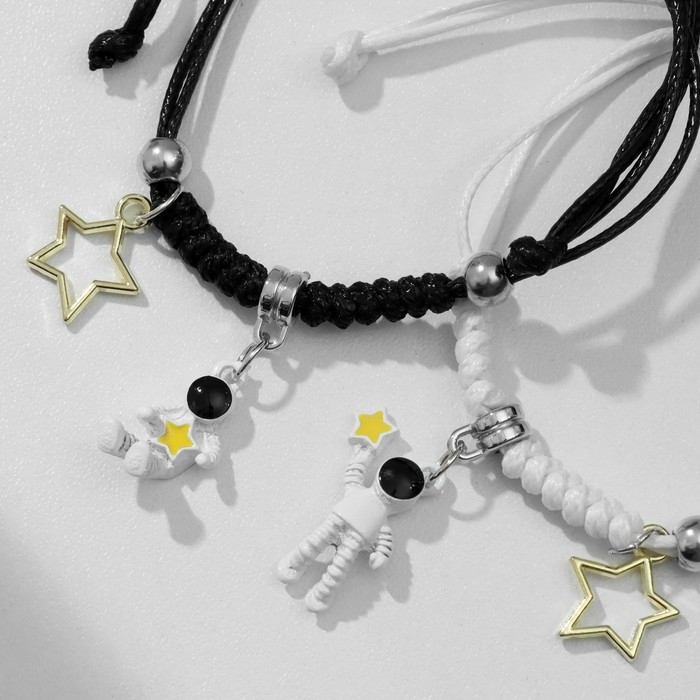 Браслеты &laquo;Неразлучники&raquo; космонавты со звёздами, цвет чёрно-белый, 7 см