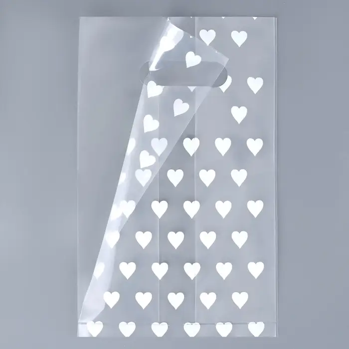 Пакет полиэтиленовый квадратный с вырубной ручкой, упаковка, "Сердечки", 25х35+16см &plusmn; 5% 60 мкм