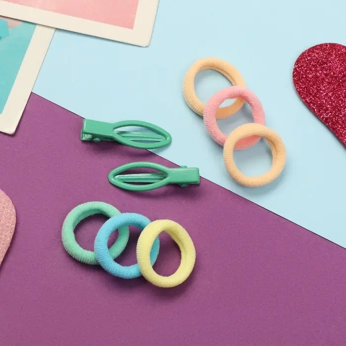 Набор для волос "Карамель" (10 резинок 1,5 см, 2 зажима 3 см) рыбка, зелёный