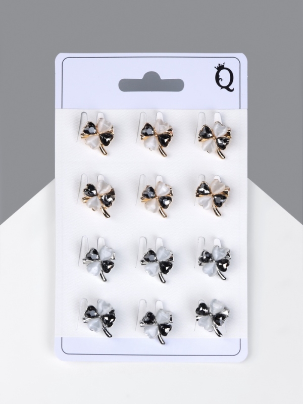 Брошь &laquo;Клевер&raquo; кошачий глаз, МИКС(неделимая фасовка 12 шт., цена за шт.)