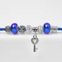 Браслет ассорти &laquo;Марджери&raquo; бусины с ключиком, цвет бело-синий в серебре, L=19 см