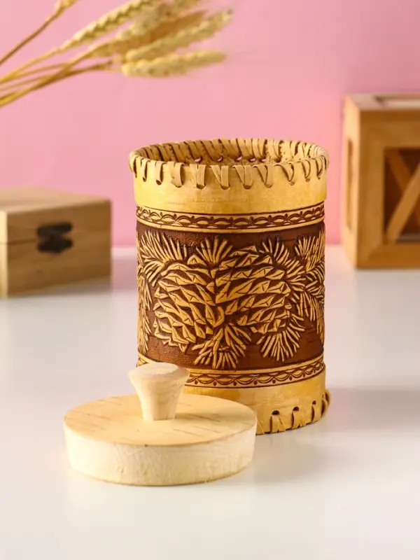 Туес шитый "Шишки" , D8смхH(с хватком)14см, береста