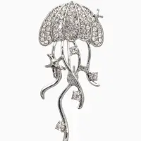 Брошь "Медуза", цвет белый в серебре