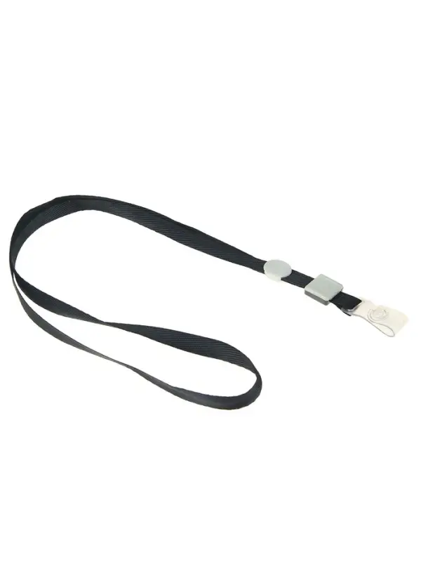 Лента для бейджа, 10 мм х 80 см, плотная, с бегунком и с силиконовым зажимом, чёрная