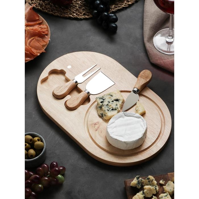 Набор для подачи сыра, доска из дуба Доляна 32,5&times;20,5&times;1,5 см, 3 ножа для сыра