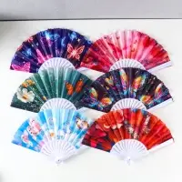 Веер пластик, текстиль "Бабочки и цветы" МИКС 23 см