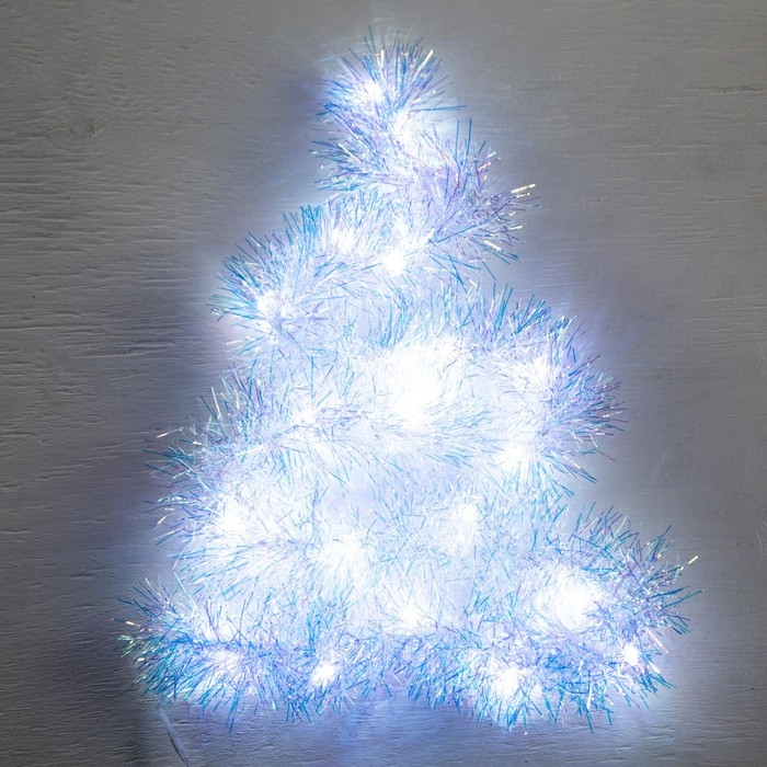 Гирлянда &laquo;Мишура&raquo; 1 м роса, IP20, перламутровая нить, 22 LED, 6 слоёв, d=7 см, батарейки CR2032х2 (в комплекте), свечение белое