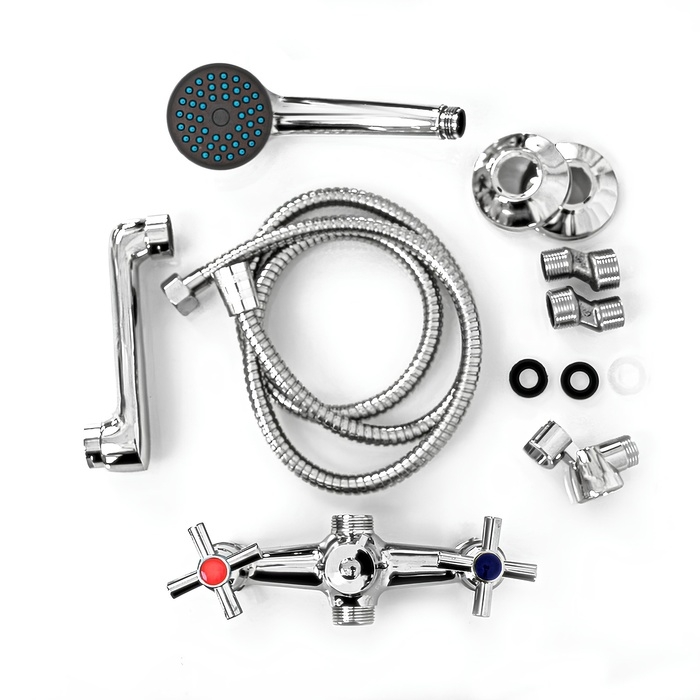 Смеситель для ванны ZEIN Z4051, короткий излив, кран-букса латунь 1/2", душевой набор, хром