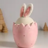 Сувенир керамика, текстиль "Зайчик в яйце" розовый 9х9х15,5 см