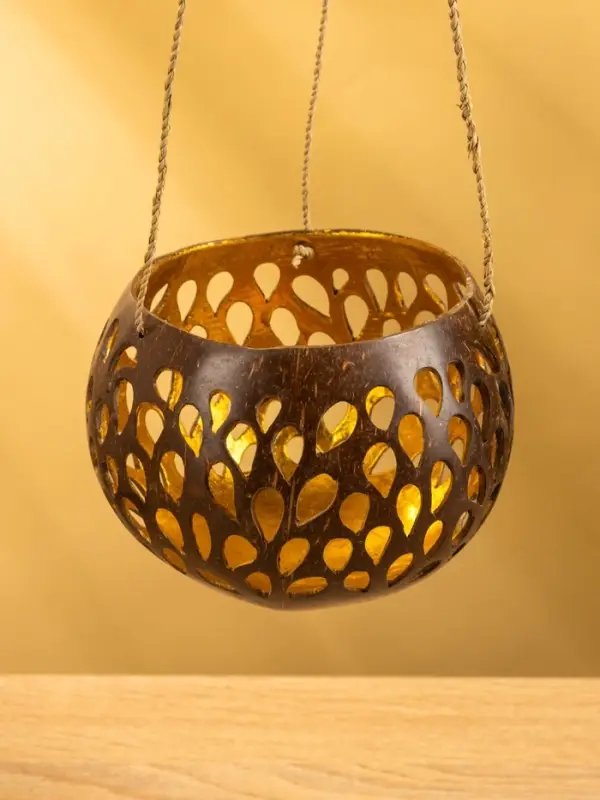 Подсвечник подвесной из кокоса, 12-14 см, коричневый