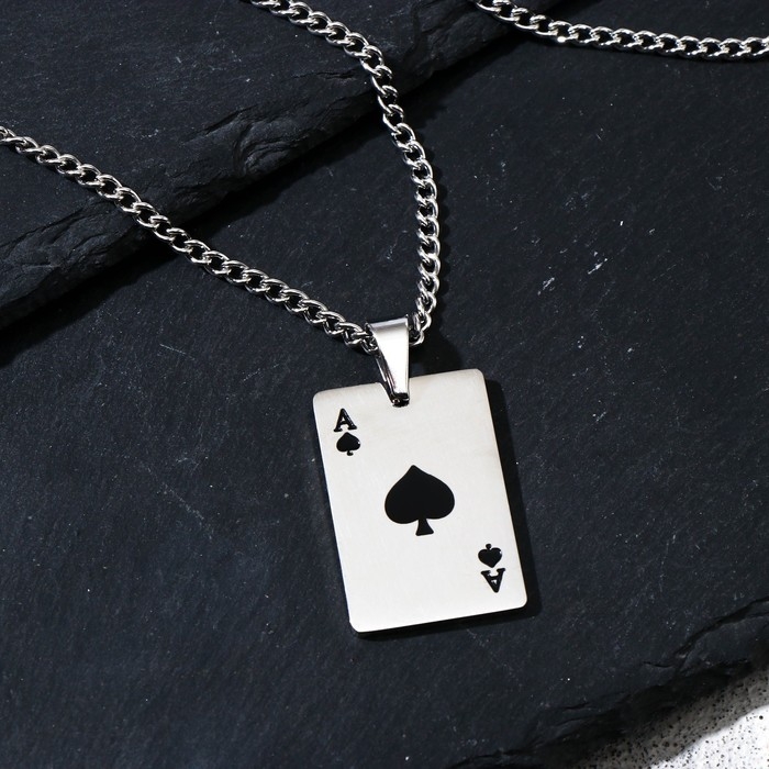 Кулон &laquo;Карта&raquo; туз пики, цвет чёрно-белый в серебре, 70 см