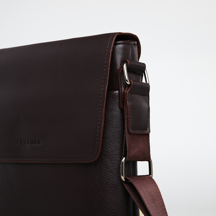 Сумка мужская через плечо TEXTURA, наружный карман, цвет коричневый