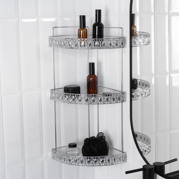 Полка угловая 3-х ярусная Доляна, 23&times;23&times;56 см, цвет хром