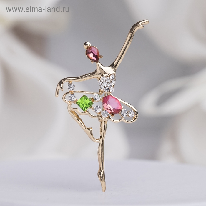 Брошь &laquo;Балерина&raquo; на сцене, цвет зелёно-малиновый в золоте