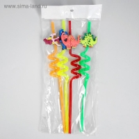 Трубочка из пластика &laquo;Динозавр&raquo;, набор 4 шт., МИКС