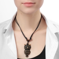 Кулон на шнурке &laquo;Филин&raquo;, цвет коричнево-чёрный на чёрном шнурке, 80 см
