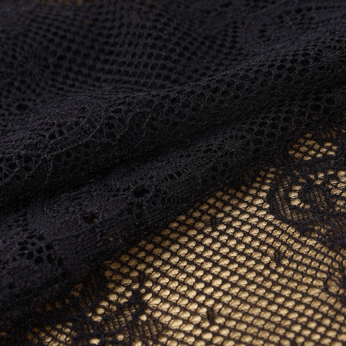 Кружевная эластичная ткань, 190 мм &times; 2,7 &plusmn; 0,5 м, цвет чёрный