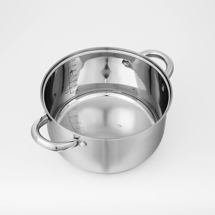 Набор кастрюль из нержавеющей стали Доляна &laquo;Гретте&raquo;, 3 предмета: 2,3 л, 3,2 л, 4,2 л, крышки