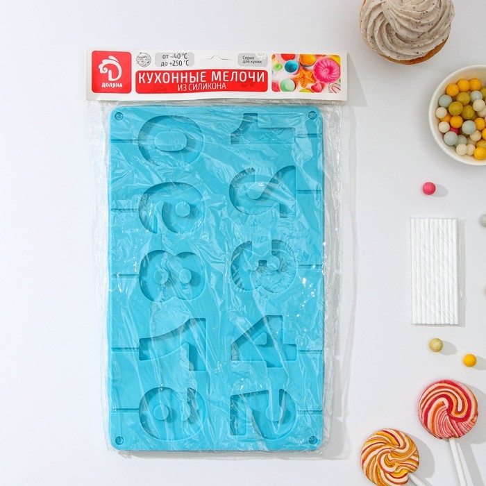 Форма для леденцов Доляна &laquo;Арифметика&raquo;, силикон, 29&times;17 см, 10 ячеек (5&times;4 см), с палочками, цвет МИКС