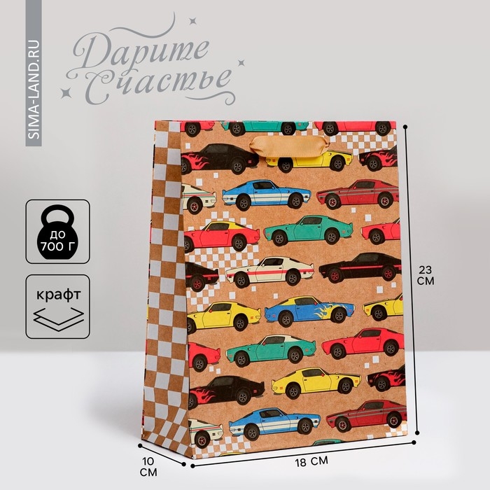 Пакет подарочный крафтовый вертикальный, упаковка, &laquo;Авто&raquo;, MS 18 х 23 х 8 см