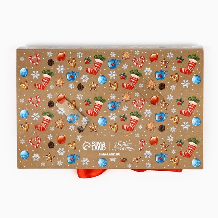 Коробка под 6 конфет с ячейками &laquo;Новогодние атрибуты&raquo; 14.8 х 9.5 х 3.5 см, Новый год