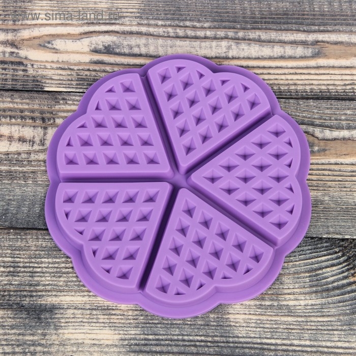 Форма для выпечки Доляна &laquo;Вафля. Сердце&raquo;, силикон, d=18 см, 5 ячеек, цвет МИКС