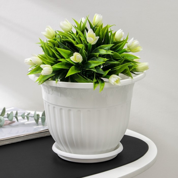 Горшок для цветов с поддоном &laquo;Лозанна&raquo;, 3 л, пластиковый, цвет белый