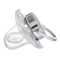 Соска - пустышка силиконовая ортодонтическая &laquo;Мишка&raquo;, от 6 мес., с колпачком + держатель - цепочка, цвет серебренный, стразы