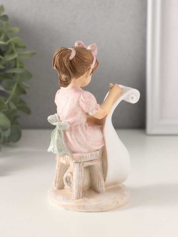 Сувенир полистоун "Девочка рисует, с котиком" розовый 7,5х7х13 см