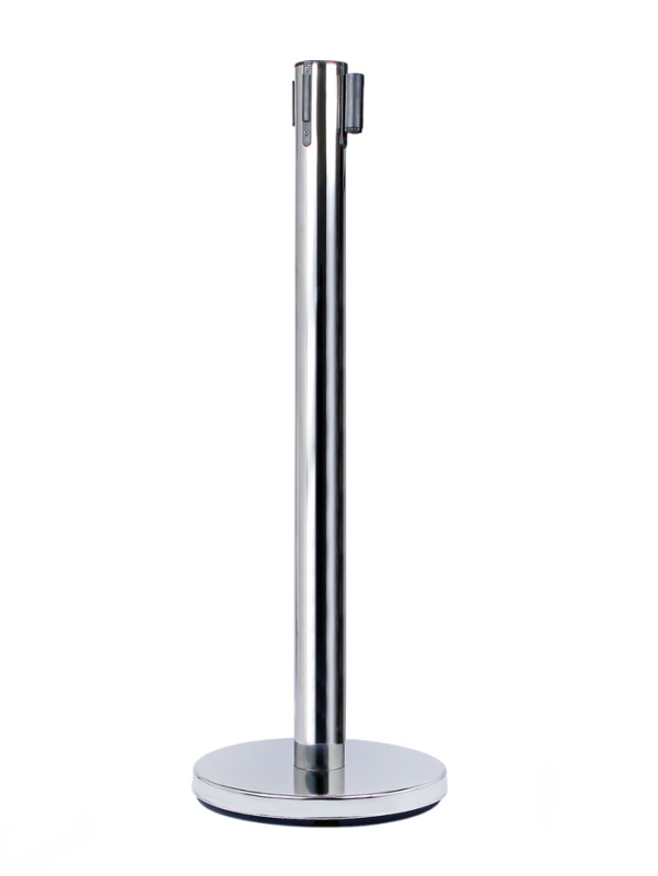 Стойка ограждения сер с вытяжной лентой-280см КРАСНАЯ,высота-90см,d- 6см,напольный d-32см