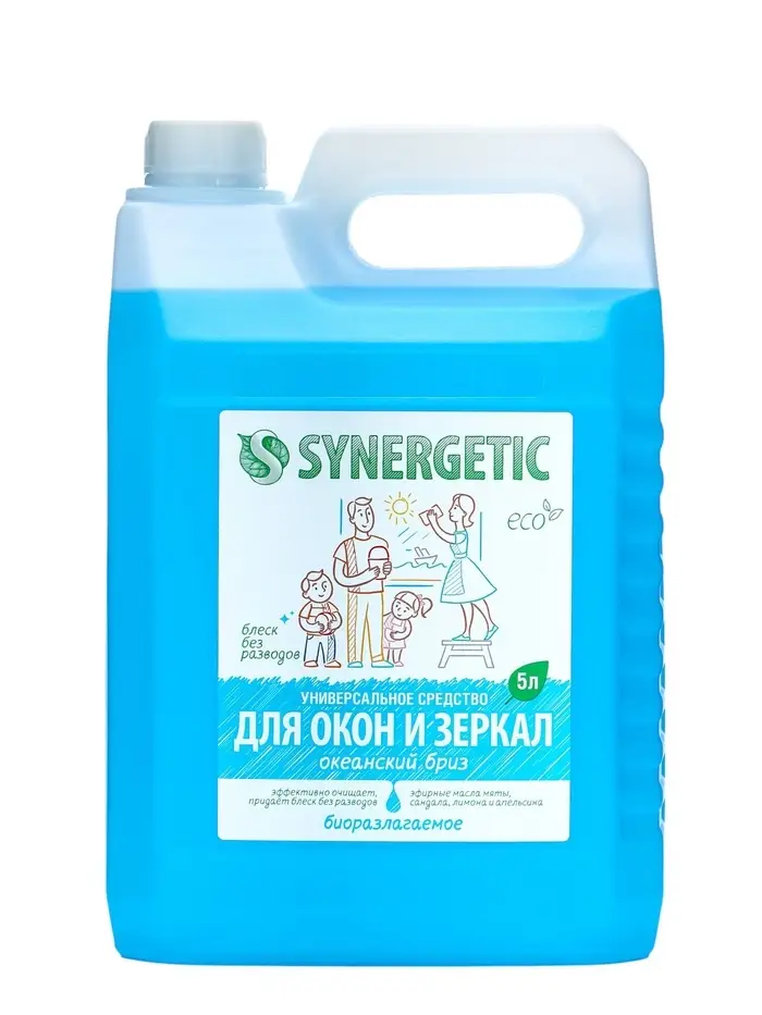 Средство для мытья окон и зеркал Synergetic &laquo;Океанский бриз&raquo;, 5 л