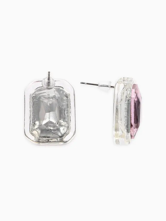 Серьги "Кристалл" прямоугольник грань, цвет прозрачно-розовый