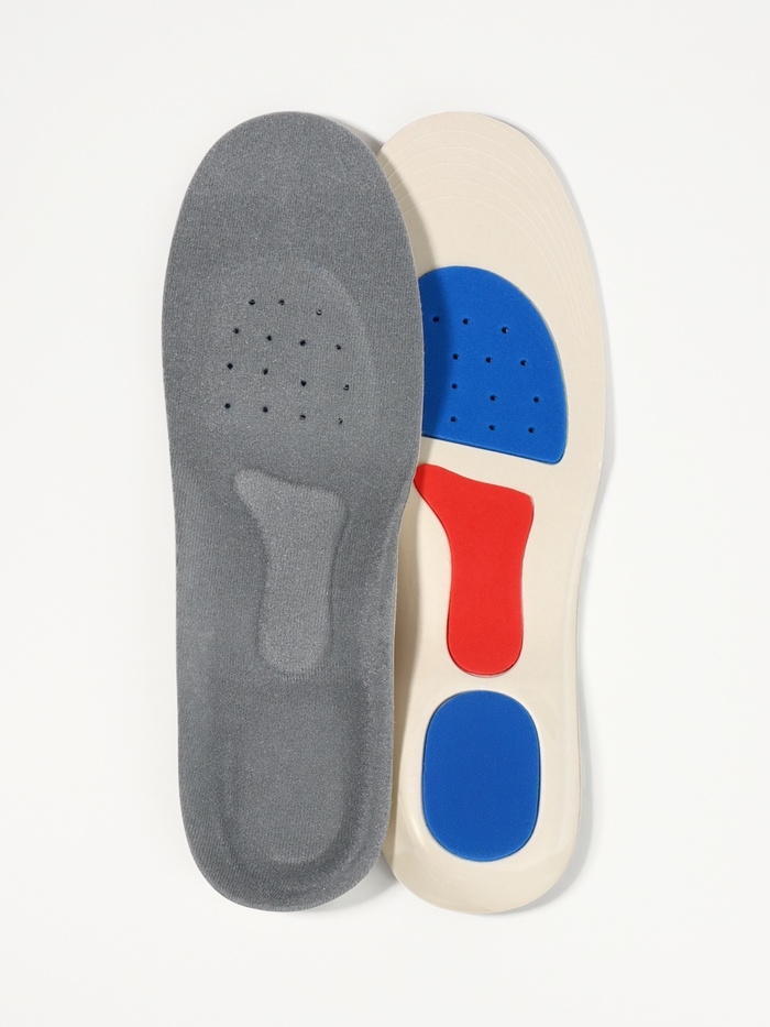 Стельки для обуви, спортивные, универсальные, амортизирующие, дышащие, р-р RU до 47 (р-р Пр-ля до 46), 29,5 см, пара, цвет серый