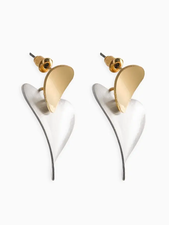 Серьги "Сердечки". матовое серебро с золотом