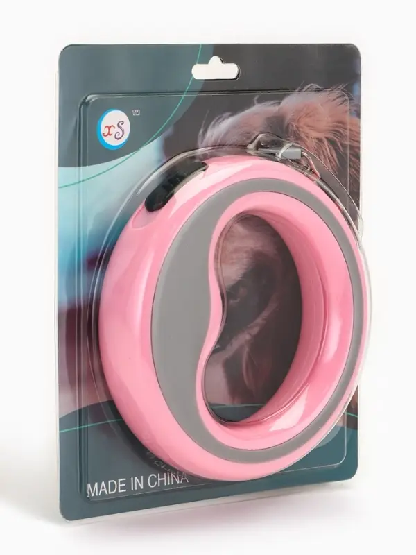 Рулетка - поводок для собак, лента 3 м, розовая/серая