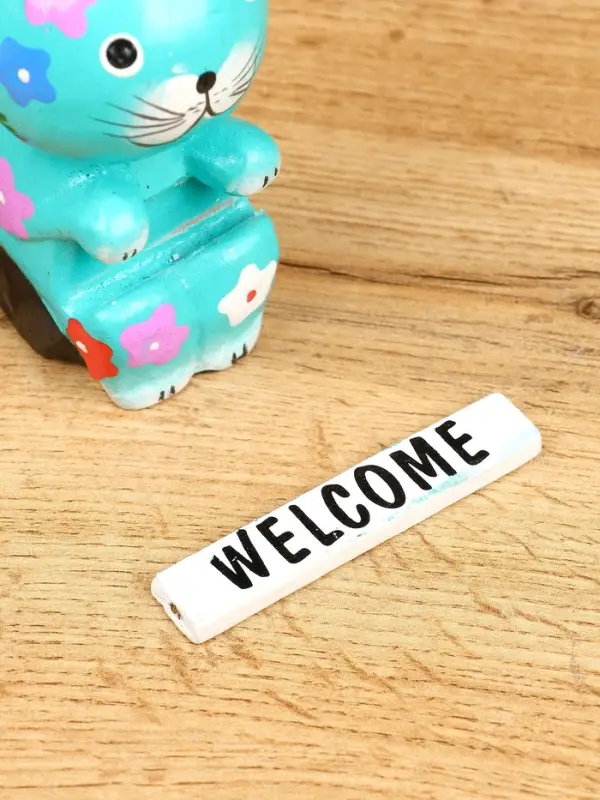 Сувенир "Кот с табличкой WELCOME" дерево 8х5х10 см, цв. бирюзовый