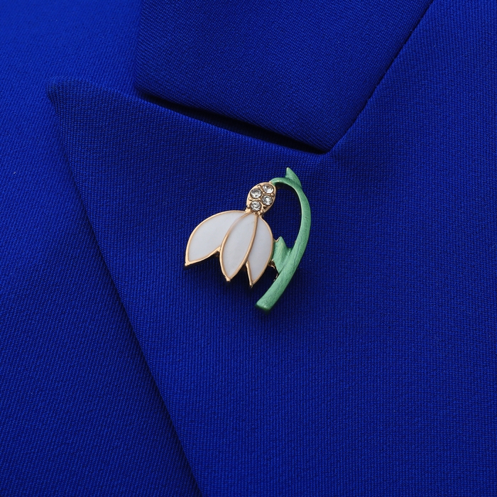 Брошь &laquo;Цветок подснежник&raquo;, цвет бело-зелёный в золоте (неделимая фасовка 12 шт., цена за шт.)