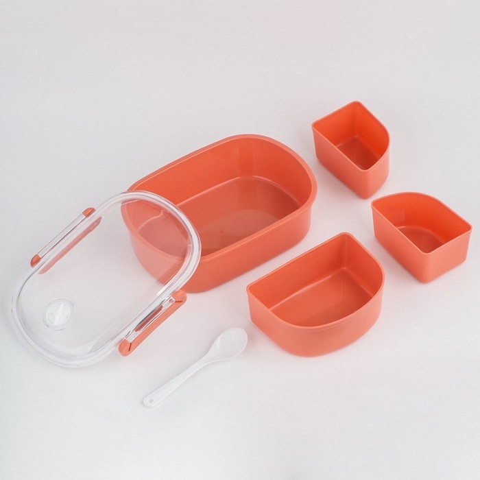 Ланч бокс в школу, контейнер для еды "Эйлайт", 640 мл, с приборами, 18.5 х 14 х 6.3 см, розовый 9177