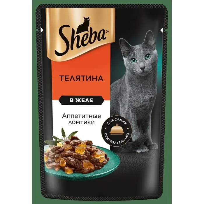 Влажный корм Sheba для взрослых кошек, телятина, в желе, пауч, 75г